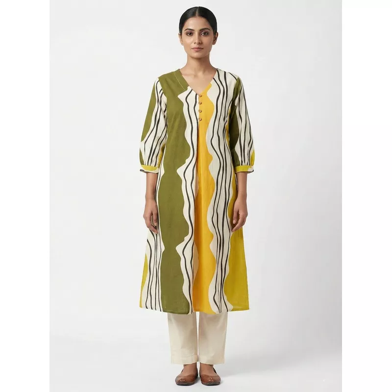 Green Cotton Digital Print Kurta